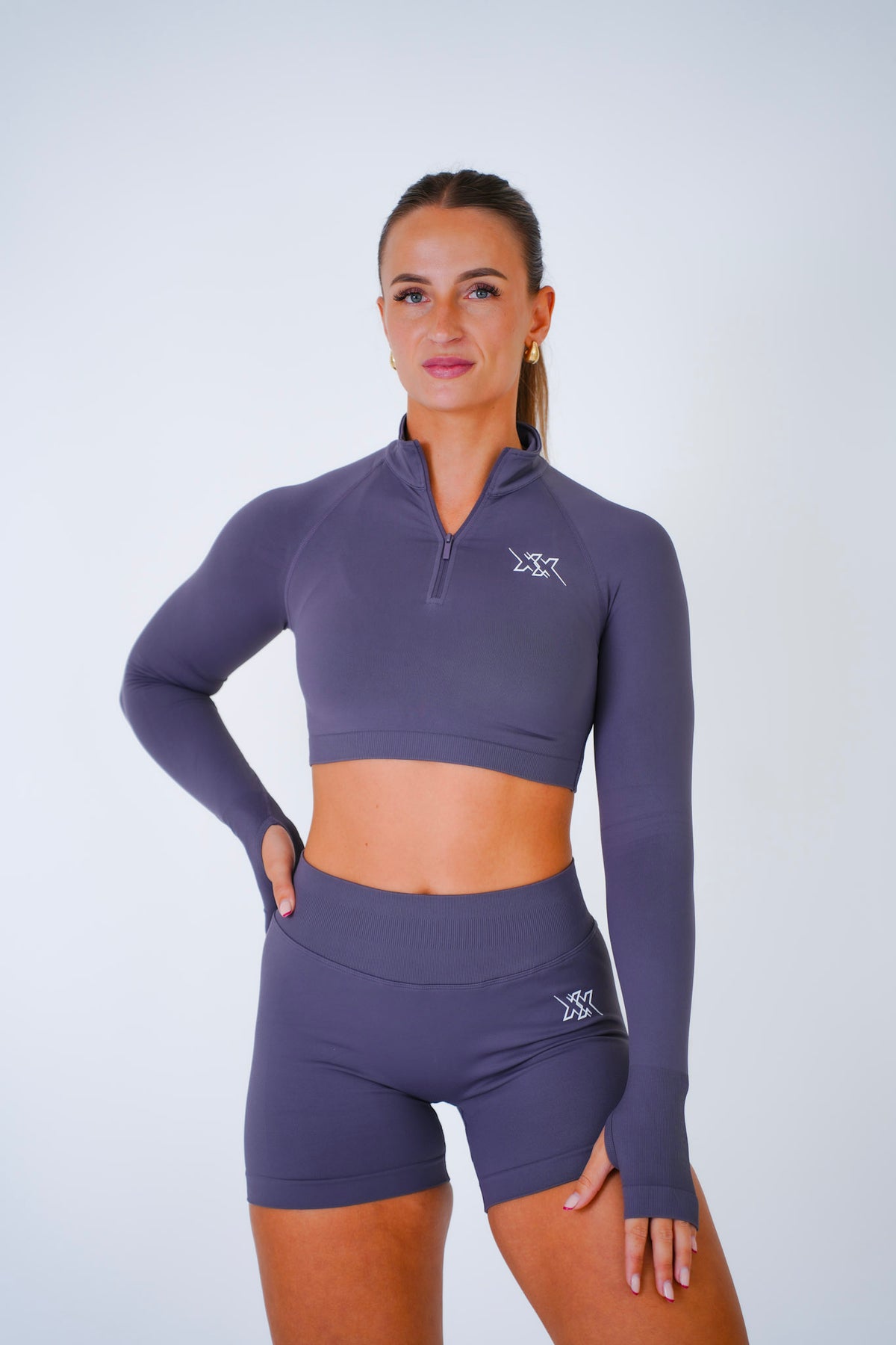 Crop Zipper in Mauve Purple, sportvest dames