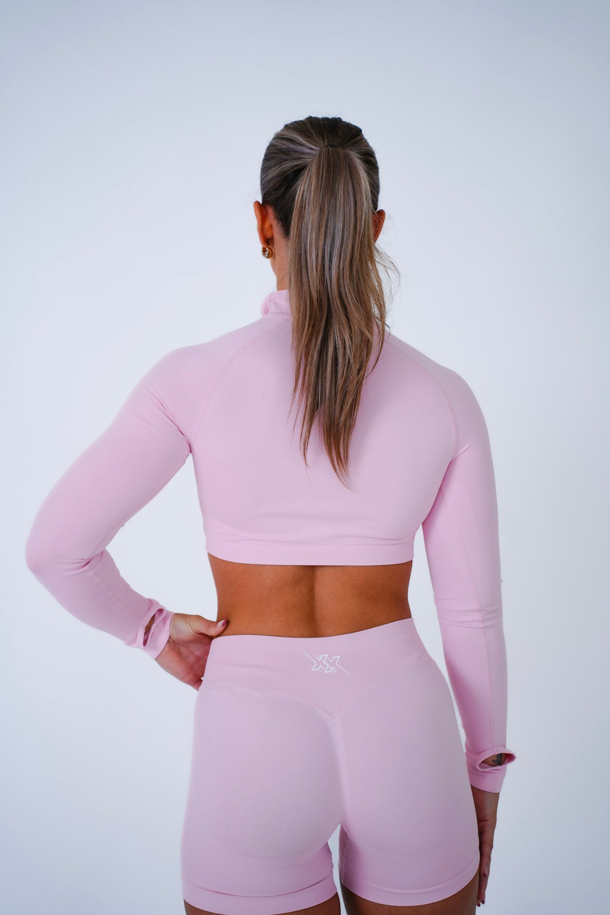 Crop Zipper in Blush Pink, sportvest dames, productfoto 2