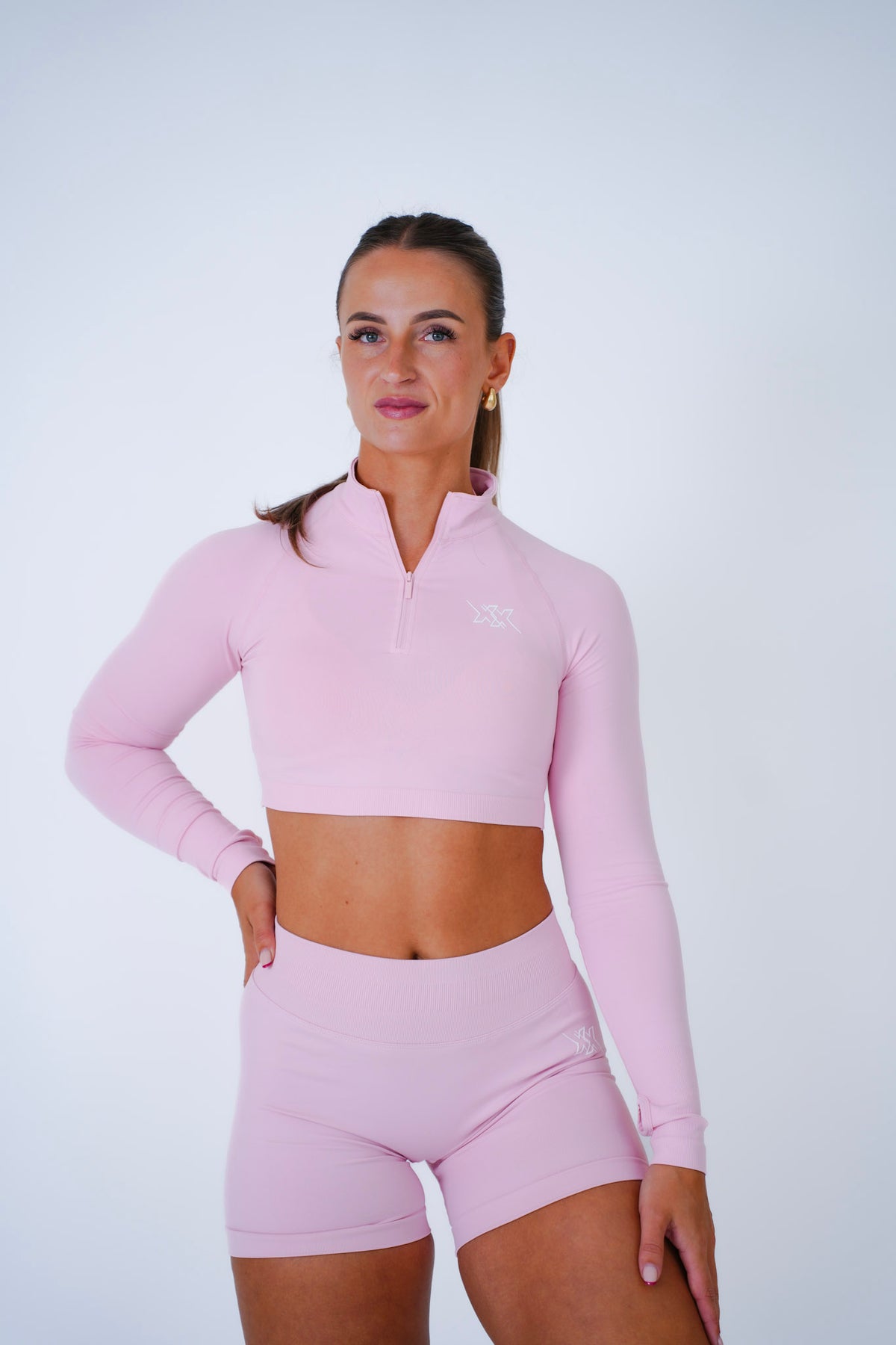 Crop Zipper in Blush Pink, sportvest dames
