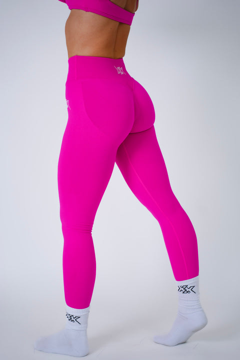 Cross Waist Legging in Electric Pink, sportlegging dames, productfoto 2