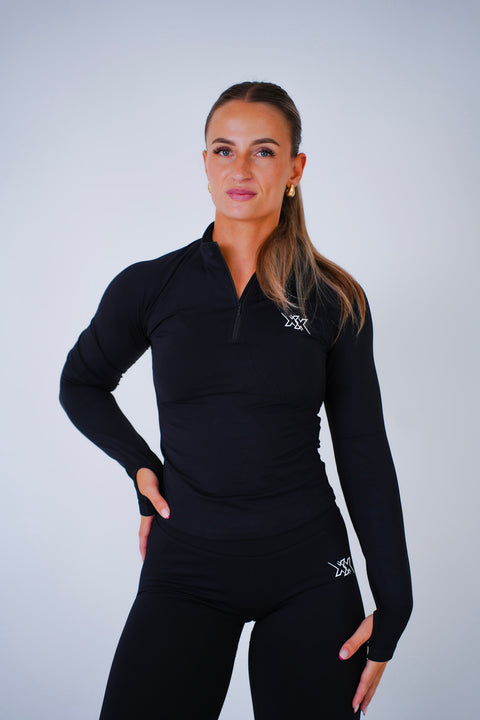 Quarter Zip Top in Ultra Black, sportvest dames