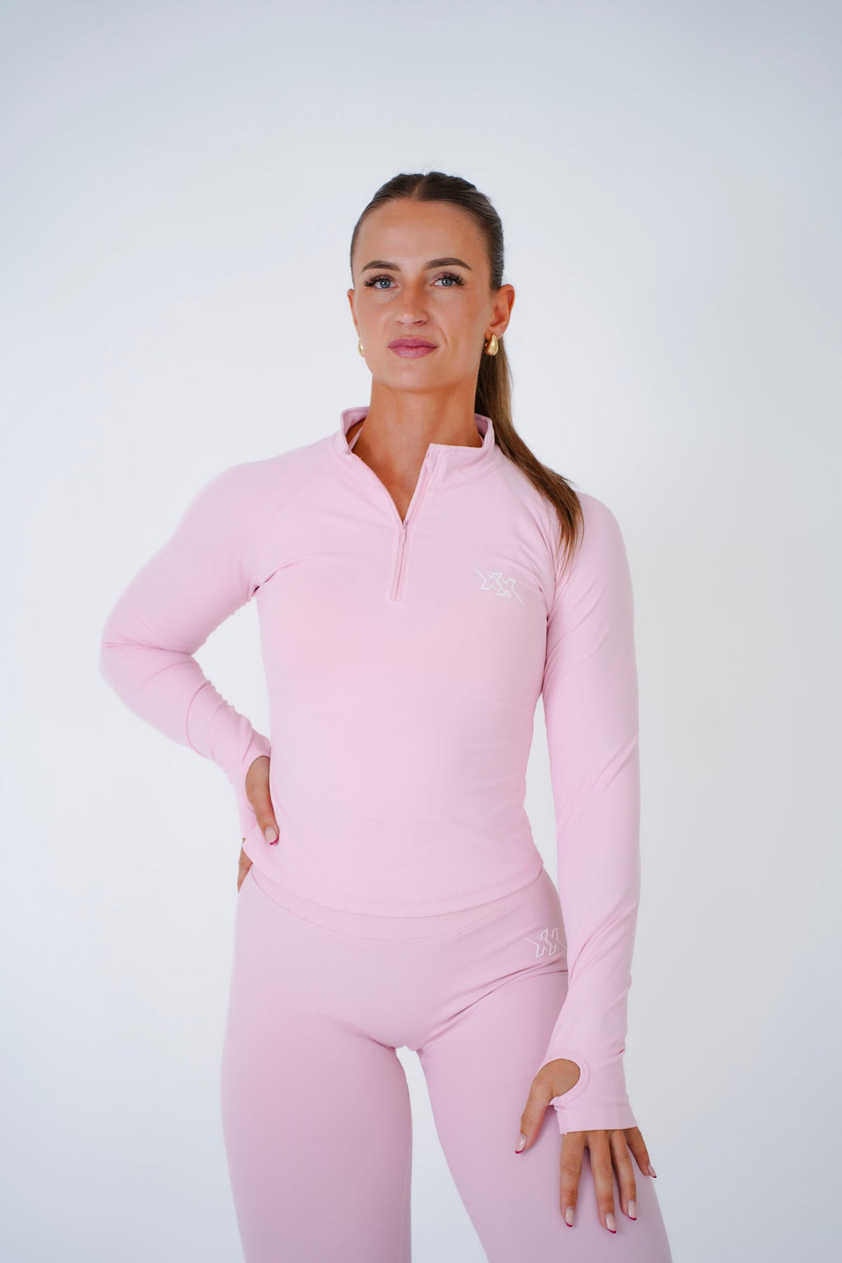 Quarter Zip Top in Blush Pink, sportvest dames